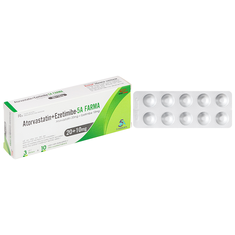 Atorvastatin+Ezetimibe 5A Farma 20+10mg phòng ngừa biến cố tim mạch